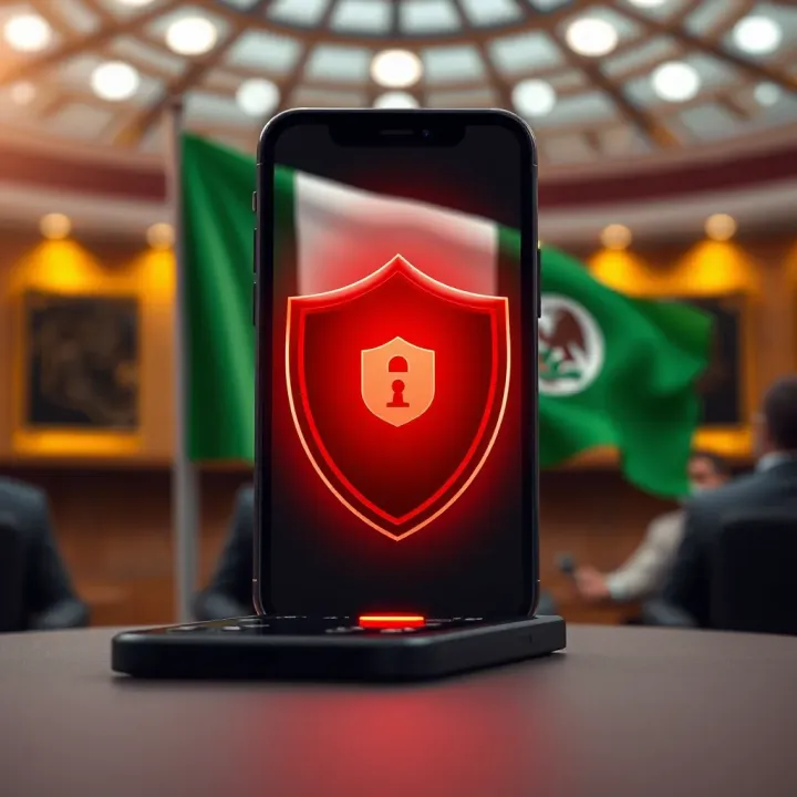Illustration of a secure sports betting environment with a smartphone, shield icon, and Nigerian flag