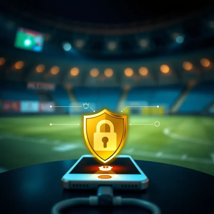 Illustration of a secure mobile connection with shield and lock icons representing user security in Betano apps