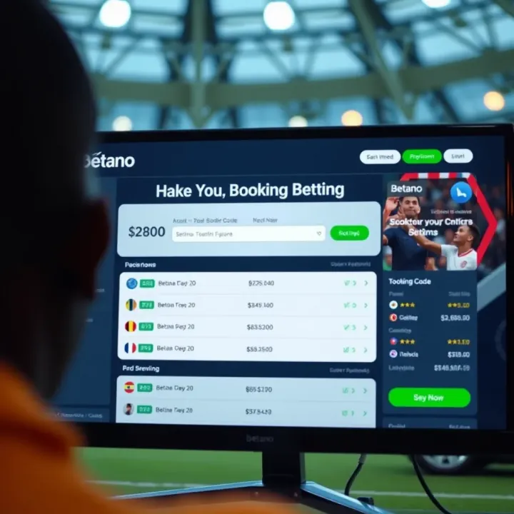 Betano betting platform interface showcasing booking code entry and betting options on screen