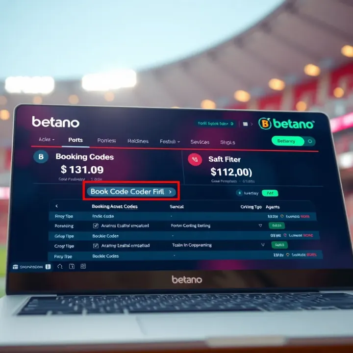 Illustration showing a digital betting interface with a highlighted booking code input field