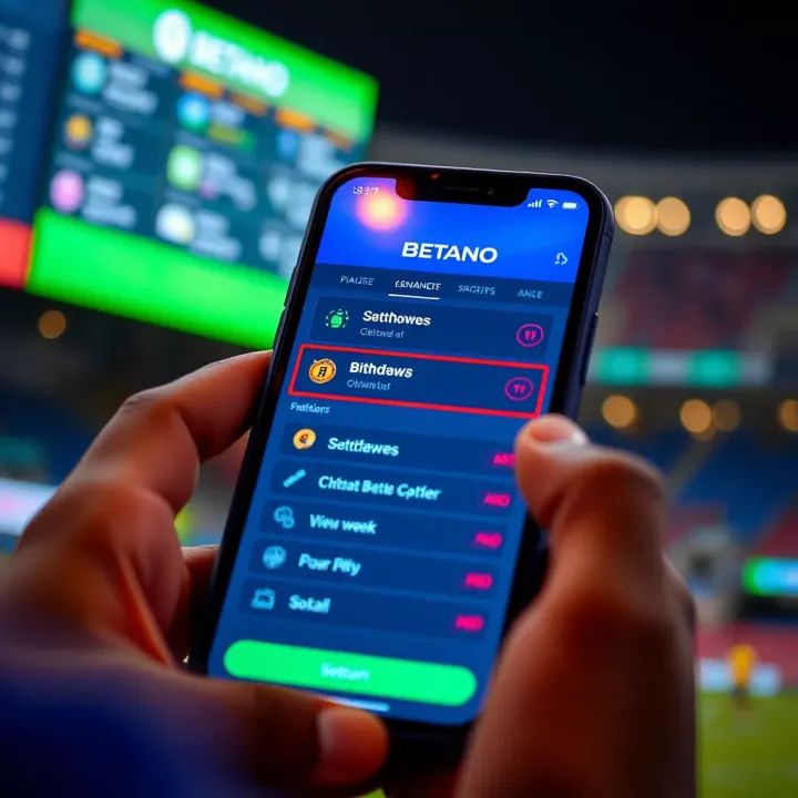 Illustration showing the Betano sports betting platform with highlighted withdrawal options on a mobile screen